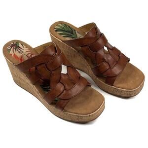 Born BOC Cora Sandal Womens 10M Brown Vegan Leather Wedge Platform Slide New